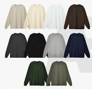 Heavy 310G algodón de gran tamaño Unisex patrón sólido Color tierra Otoño Invierno alta calidad suelta manga larga Camiseta hombro para hombres - Product Image 5
