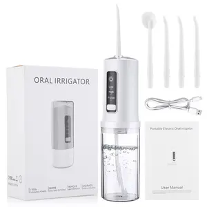 Irrigador oral elétrico de água, dispositivo portátil de limpeza dental de 200ml, irrigador oral com 4 bicos, fio dental de água