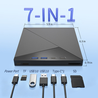 Unidad de Blu-Ray Externa 7 en 1, Grabadora USB 3.0/Tipo-C, Puertos Integrados para Tarjetas SD/TF, Compatible con Grabador BD-R/BDXL de 100 GB para PC Portátil