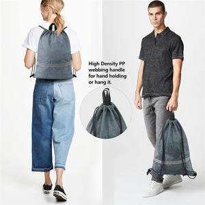 סיטונאי גודל לוגו מותאם אישית נסיעות שרוך ספורט פוליאסטר מתקפל נעלי תרמיל שקיות קניות בגדי אחסון - Product Image 4