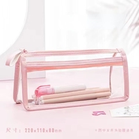 Jolie boîte à crayons Double couche transparente étanche de grande capacité, sacs à crayons Kawaii rose Portable pour écolière papeterie