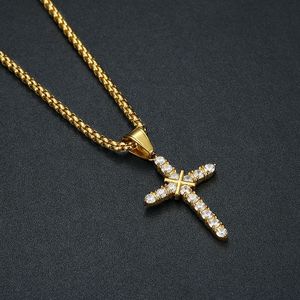 <b>Cross</b> Pendant Necklace Stainless Steel Zircon Inlay Unisex Hip Hop Jewelry Gold And Silver Tone - Product Image 3