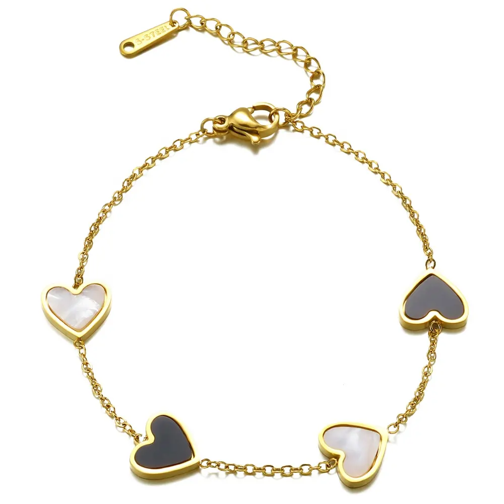 Vendita calda nuovo design 18K oro bianco guscio cuore scavato bracciale in acciaio inox smalto nero bracciale a cuore per donna