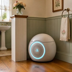WC intelligent monobloc en céramique brillante, forme œuf, avec éclairage LED annulaire, chasse d'eau automatique, bidet, siège chauffant et veilleuse - Product Image 1