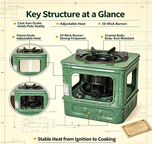 Réchaud à kérosène portable de haute qualité réglable pour le camping et la randonnée en plein air avec 10 mèches - Product Image 3