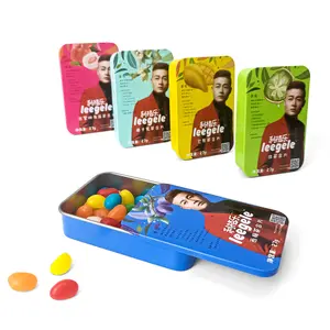 JYB cep mini dikdörtgen boş şeker prezervatif hapları sigara nane sakız itme itme sürgülü metal teneke kutu ile logo