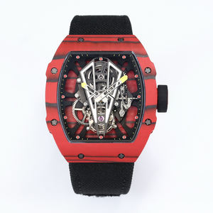 Montre automatique de luxe 2025 ultra-légère avec bracelet tissé noir et boîtier texturé rouge, le choix privilégié des hommes riche - Product Image 1