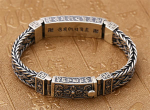 Bijoux en argent Sterling 925 bouddha pour hommes, nouveau bracelet thaïlandais rétro, Vajra tissé à la main, accessoire avec six mots - Product Image 5