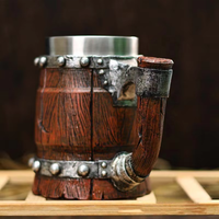 Gobelet à bière en résine à texture bois, avec intérieur en acier inoxydable, pour boissons froides, à ouverture directe