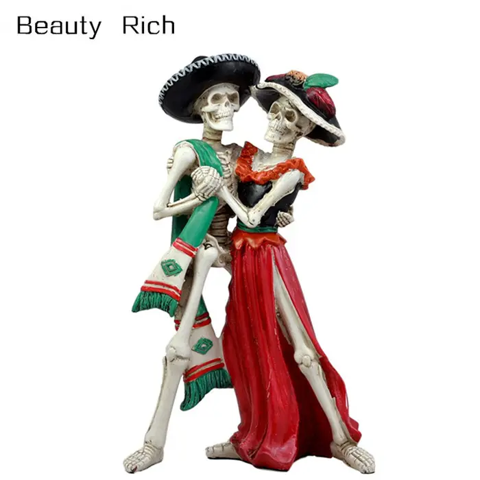 ขนาดใหญ่ DAY of The Dead งานแต่งงานเต้นรำโครงกระดูกคู่ Figurine Dias De Los Muertos คนรักประติมากรรม 12 "H