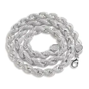 Silver 8MM CZ Rope Chain Wholesale Personality Fashion Unisex Party Wedding Gift Diamond Rope Chain Necklace Men