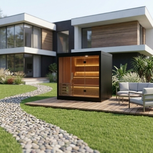 Cabine de sauna carrée Essentialist Garden, finition bois brut, cadre fin, salle de sauna en verre - Product Image 5