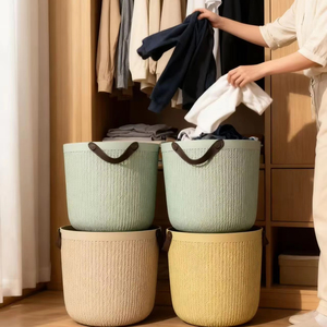 <strong>Large</strong> Plastic <strong>Storage</strong> Hamper Portable Round Bin Flexible Laundry <strong>Basket</strong> with Handles for Dirty Clothes - Product Image 1