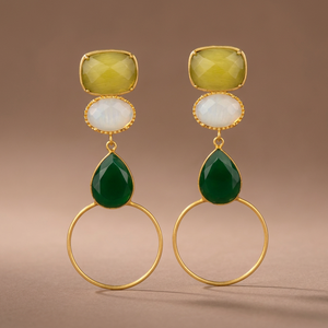Pendientes Colgantes de Latón Hechos a Mano con Piedras Preciosas, Chapados en Oro, Estilo Étnico Bohemio - Product Image 2