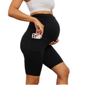 Shorts de maternité taille XXL personnalisables avec logo, pantalon de fitness amincissant taille haute d'été, legging en spandex uni, élastique et respirant pour le ventre - Product Image 1