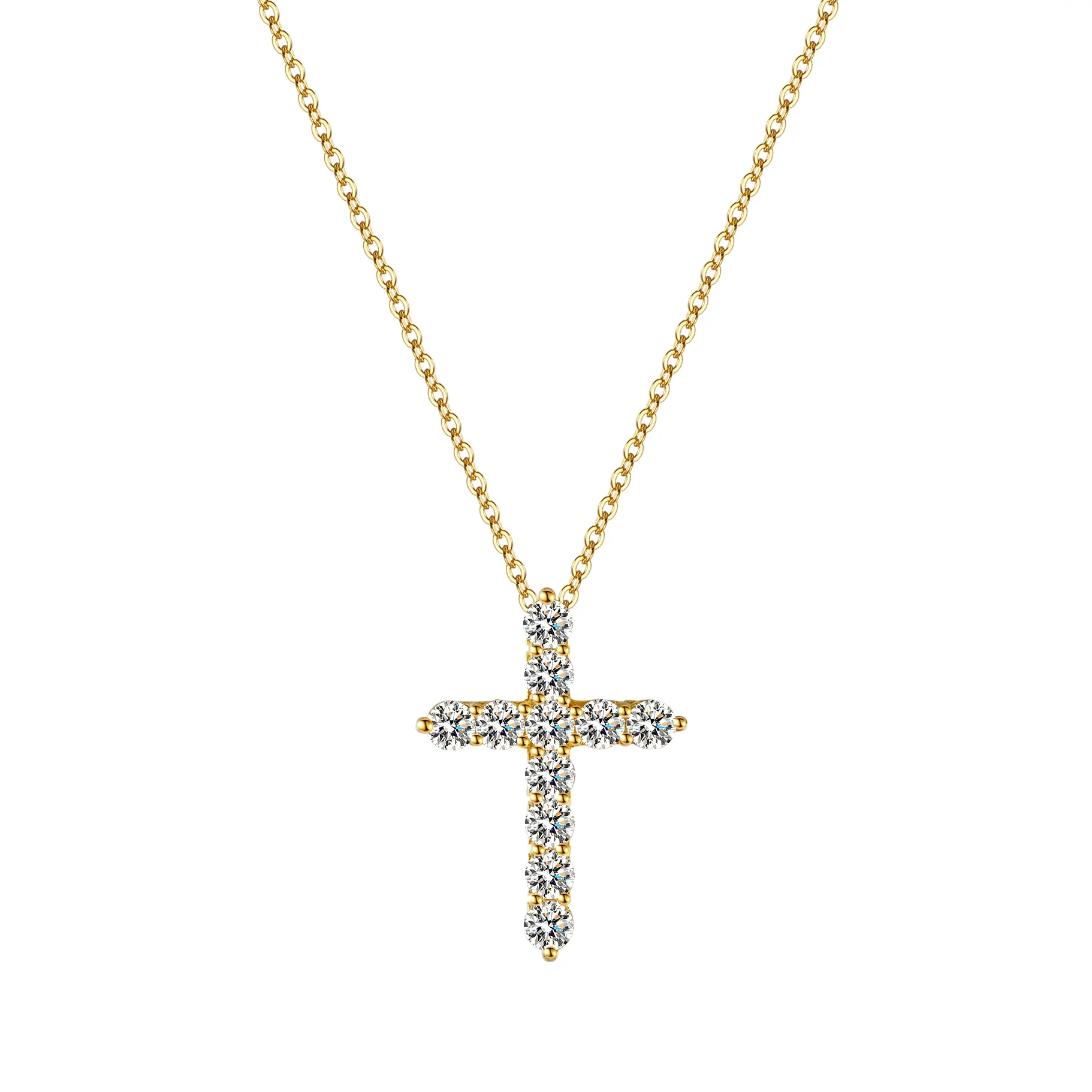Cross Pendant 0.1ct*11 3mm white EF color 18K gold Plated 925 Silver Moissanite Necklace