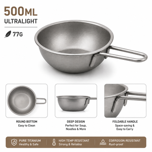 Titan-Schüssel 500ml Reine Titan-Campingschüssel mit Klappgriff Ultraleichtes Outdoor-Kochgeschirr für Wandern <span class=keywords><strong>Camping</strong></span> Picknick - Product Image 2