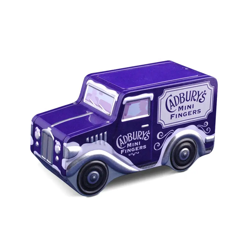 Lata de Metal personalizada con forma de coche, galleta, caramelo, Chocolate, para alimentos, resistente a los niños, caja de lata de regalo promocional Safy