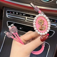 Chargeur de voiture Bling Diamant Strass Déesse Amour USB 2 Ports Charge Rapide Type C/Micro/Port Câble de Synchronisation de Données