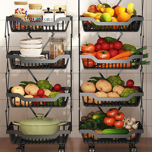 Estante plegable estirable para almacenamiento de frutas y verduras, organizador de cocina de almacenamiento giratorio móvil de Metal multinivel para suelo - Product Image 3