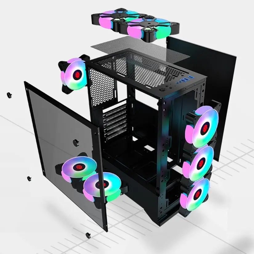 OEM popular pc cabinet Two tempered glass gaming ATX full tower gamer computer case with RGB fan
