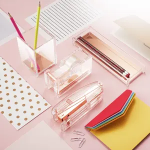 Suporte de mesa em ouro rosa personalizado para canetas, caixa de canetas, suporte acrílico para canetas