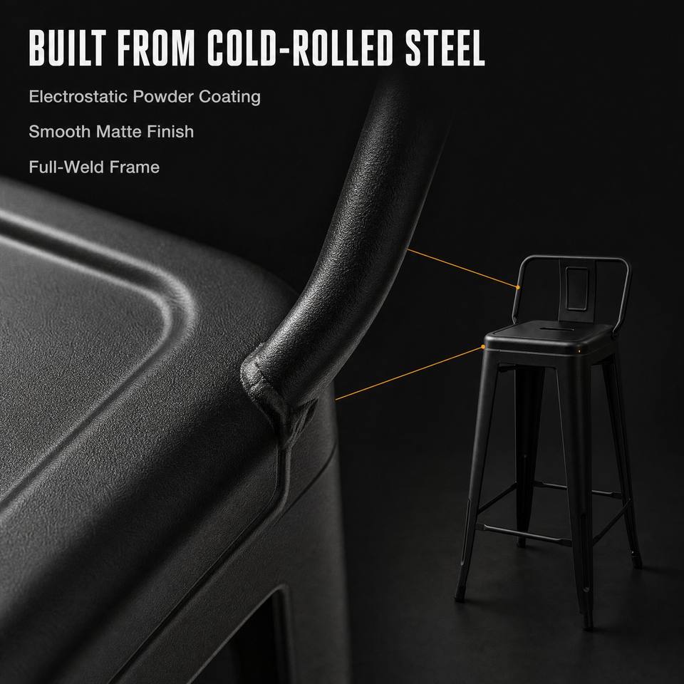 Wholesale Industrial Black Steel Bar Stool 76cm Seat Stackable Metal ...