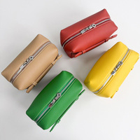 Tas Kosmetik Kulit Vintage Tahan Lama dengan Pegangan, Dompet Kartu, Organizer Perjalanan dengan Penutup Ritsleting untuk Makeup
