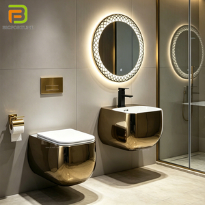 Ensemble <span class=keywords><strong>WC</strong></span> et lavabo suspendus en céramique plaqué or de luxe BF pour salle de bain d'hôtel - Product Image 1
