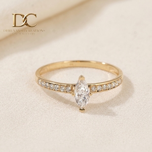 Bague de luxe en or jaune massif 14 carats avec diamant de laboratoire taille marquise certifié IGI, bijoux fins pour femme, fiançailles - Product Image 5