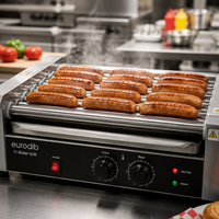 Machine à griller les hot-dogs professionnelle à 11 rouleaux en acier inoxydable avec couvercle en verre pour snack-bar