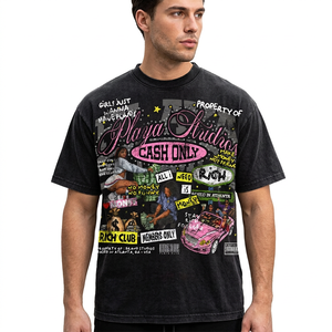 Top OEM ODM <b>Men's</b> Black Short Sleeve T-Shirt Street Style Printed Jersey Fabric Regular Fit O-Neck - Product Image 6