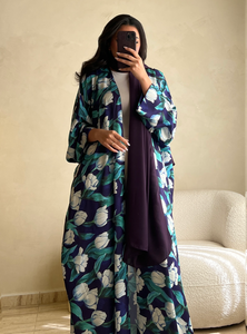 Robe longue ample de style Abaya, couleur violette estivale, respirante et modeste, personnalisée Leduo pour musulmanes. - Product Image 3