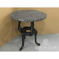 Table d'appoint de salon vintage baroque la plus vendue, ronde, noire et blanche, à motif quadrillé, brillante, sculptée, en bois massif, avec pieds trépieds