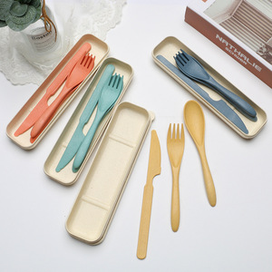 Vendedor superior, cuchara de paja de trigo de plástico sostenible biodegradable y tenedor, cuchillo, juego de <span class=keywords><strong>cubiertos</strong></span>, caja - Product Image 5