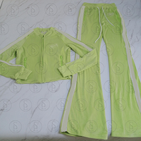 Jaket Resleting Beludru Kasual Logo Bordir Kustom Berkualitas Tinggi Y2K Setelan Jogging Velour Wanita 2 Potong Setelan Olahraga