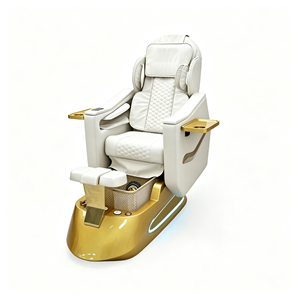 Fauteuil de pédicure électrique de luxe avec base dorée, lumière LED, fonction massage, plateau latéral et baignoire pour les pieds - Product Image 4