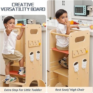 Wooden Learning Tower For Toddlers Kitchen <b>Step</b> Stool With Blackboard Solid Wood Montessori Early Education 2-4 Years - Product Image 2