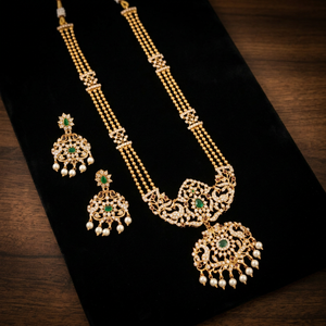 Wholesale High Quality Vintage Brass Gold Plated Crystal Women's Wedding Bridal Jewelry <b>Set</b> Long Mala Necklace Earrings Third - Product Image 3