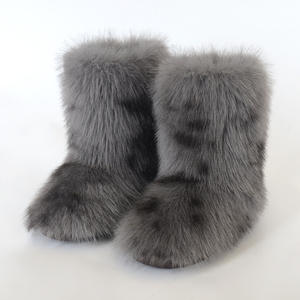 Bottes de neige en fausse fourrure de renard arc-en-ciel pour femmes, mode, épaisses, doublure en peluche, pompon, bottes courtes - Product Image 3