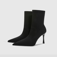 Bottines pour femme en matériau élastique à bout pointu, talons aiguilles de créateur, bottes à la cheville pour femme
