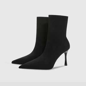 Para Dama Botine Femme Elastic Material Pointed <b>Toe</b> Designer Stiletto High <b>Heel</b> Shoes Ankle Boots for Women - Product Image 2