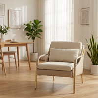 Fauteuil de salon moderne en cuir de luxe avec accoudoirs et dossier en métal doré pour la maison, le bureau, la salle à manger, le salon, la chambre à coucher, les loisirs