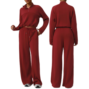 Conjunto Deportivo de Dos Piezas para Mujer, Otoño Invierno, Manga Larga, Cintura Alta, Antideslizante, con Cordón Ajustable, Color Sólido, para Yoga - Product Image 1