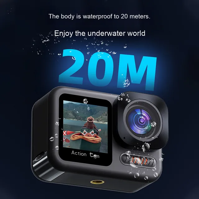 High Definition 4K Sports Camera 60fps Touch Screen Six-Axis Stabilization Waterproof 20m Dual Wide Angle Remote Controller