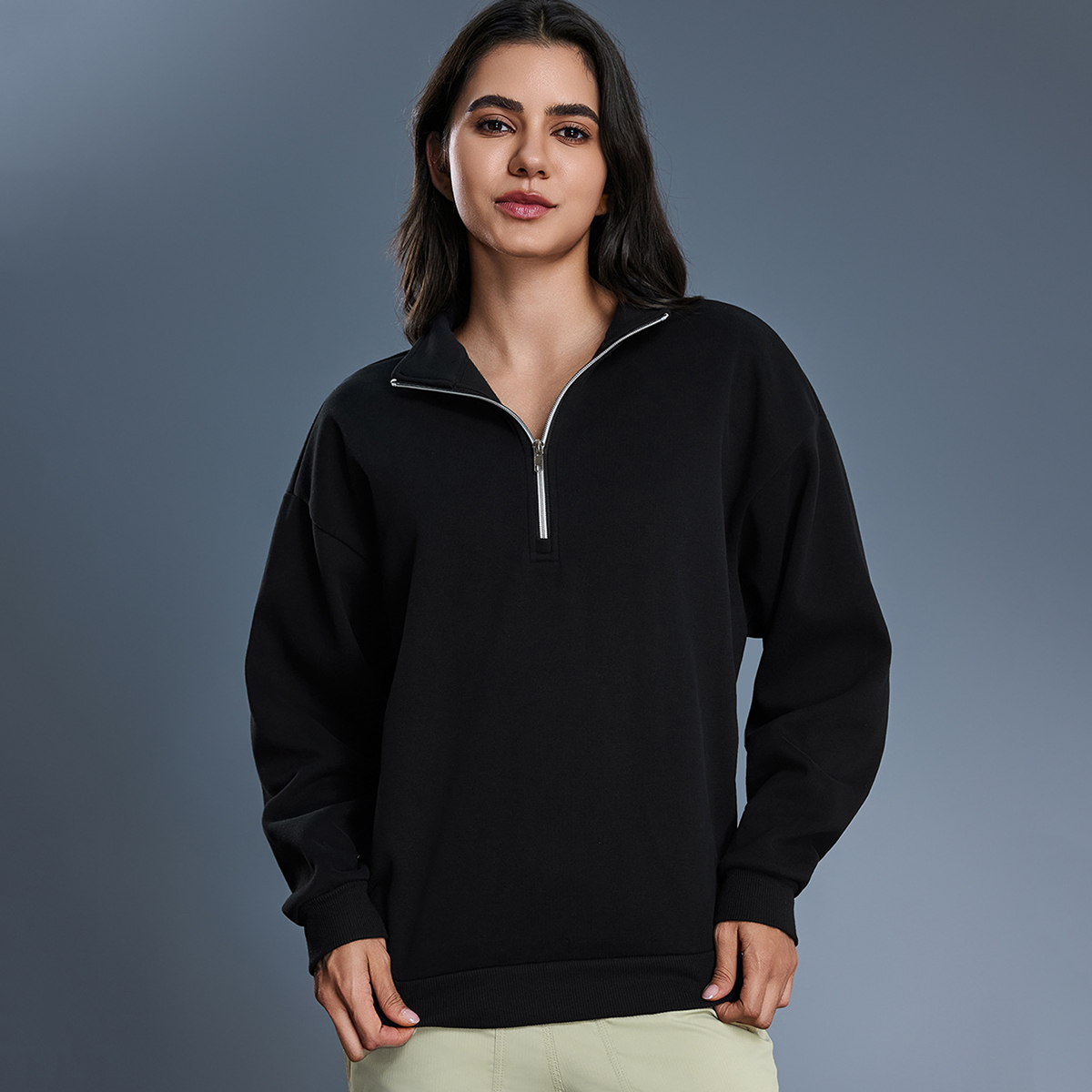 High Quality Women Autumn Casual Stand Neck Half Zipper Loose Yoga Fitness Long Sleeves Women Gym Sports T Shirt