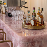 Comptoir de bar de luxe en mini-quartz rose, îlot de cuisine en pierre de cristal rose, taille personnalisée