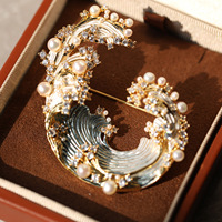 Broche en cuivre haut de gamme avec perle d'eau douce naturelle, accessoire de mode pour le bureau, idéale pour les costumes et les robes