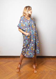 Elegant Indian Cotton Womens <b>Kaftan</b> Dress Hand Printed Blue Floral Lightweight <b>Summer</b> Boho Maxi GAZALA012 - Product Image 6