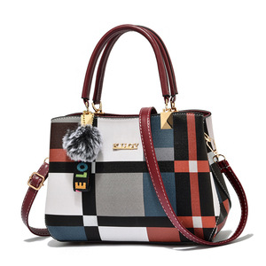 Customized Logo Contrast Plaid Sewn Boston Messenger Bag Single <b>Strap</b> <b>Shoulder</b> Bag Women Elegant Literature Art - Product Image 4